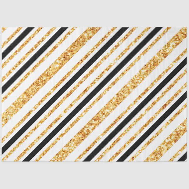 Stripes Gold Glitzer Black Boho Populäre Kollektio Seidenpapier (Vorderseite)