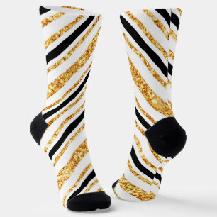 Stripes Gold Glitzer Black Boho Populäre Kollektio Socken
