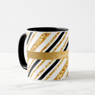 Stripes Gold Glitzer Black Boho Populäre Kollektio Tasse