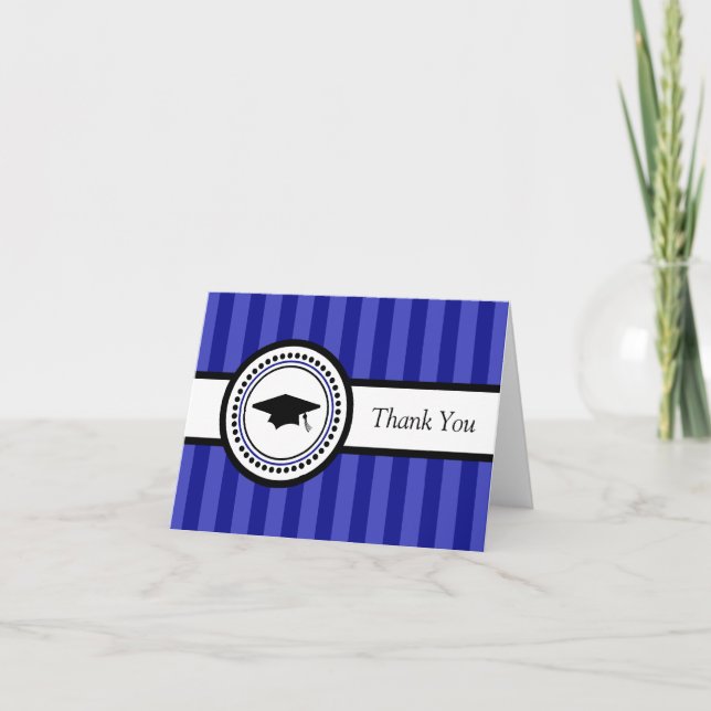 Stripes Graduation Cap Dankeschön Karte (Navy Blue (Vorderseite)