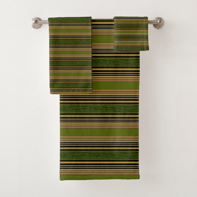 Stripes Green Gold Black Badetuch Set (Insitu)