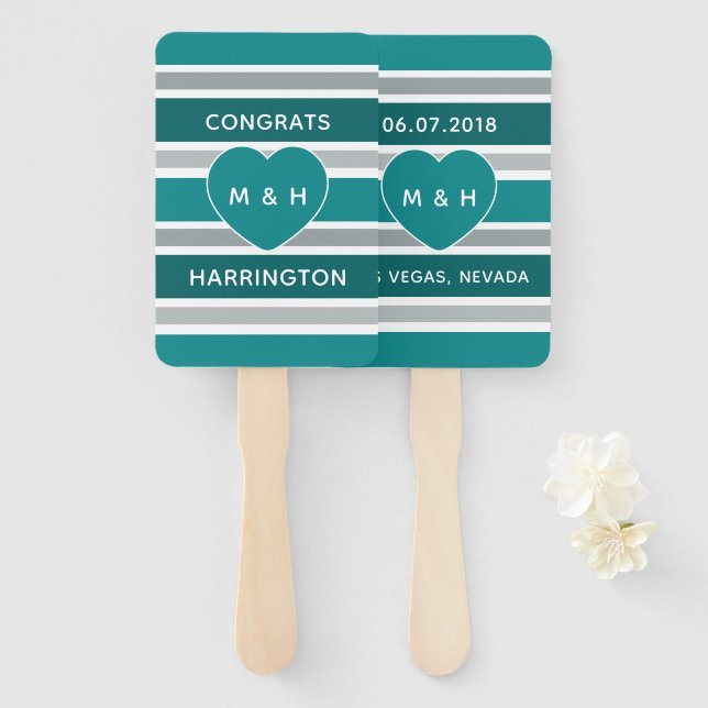 Stripes & Heart benutzerdefinierte Texthandventila Fächer (Vorne und Hinten)