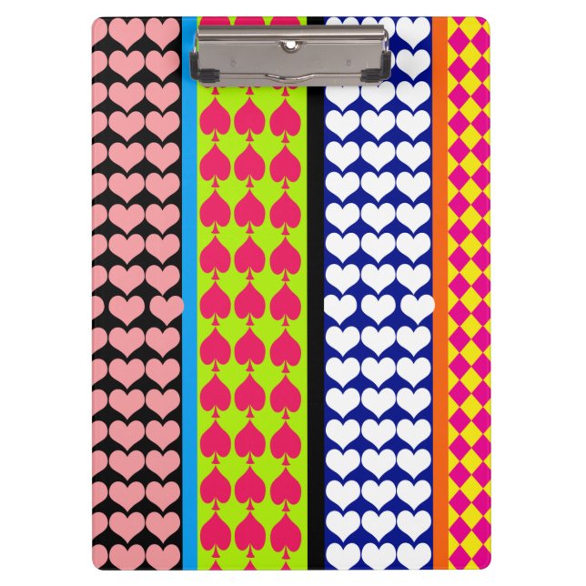 Stripes Hearts Diamonds Boho Mischdesign Klemmbrett (Vorderseite)