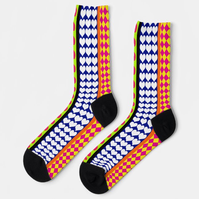 Stripes Hearts Diamonds Boho Mischdesign Socken (Linkes Detail)
