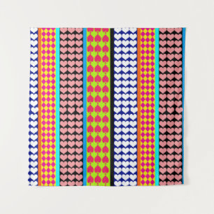 Stripes Hearts Diamonds Boho Mischdesign Wandteppich