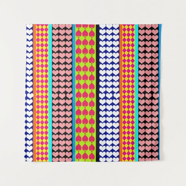 Stripes Hearts Diamonds Boho Mischdesign Wandteppich (Vorderseite)