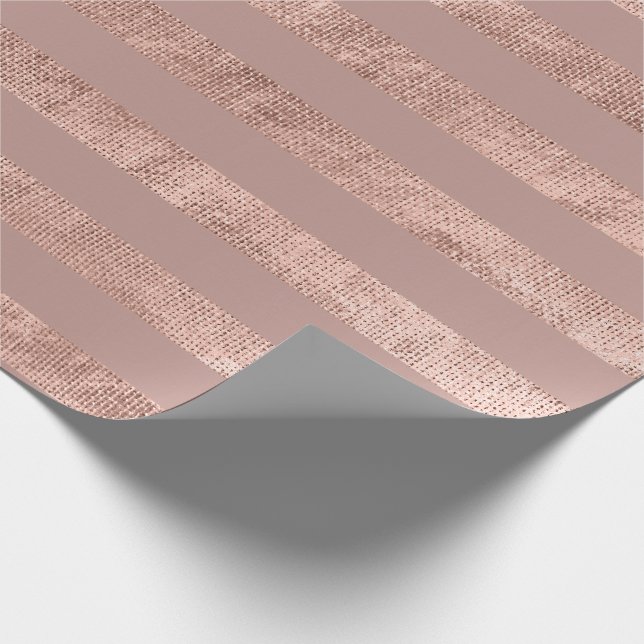 Stripes Lines Rose Gold Blush Minimal Metallwäsche Geschenkpapier (Ecke)