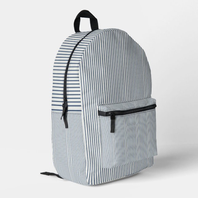 Stripes Modern Indigo Minimalist Elegance Bedruckter Rucksack (Rückseitige Ecke links)
