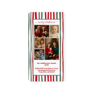 Stripes neue Adressfamilie Foto Frohe Weihnachten Adressaufkleber