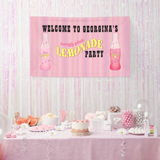 Stripes, Pink Lemonade Birthday Banner (Party)