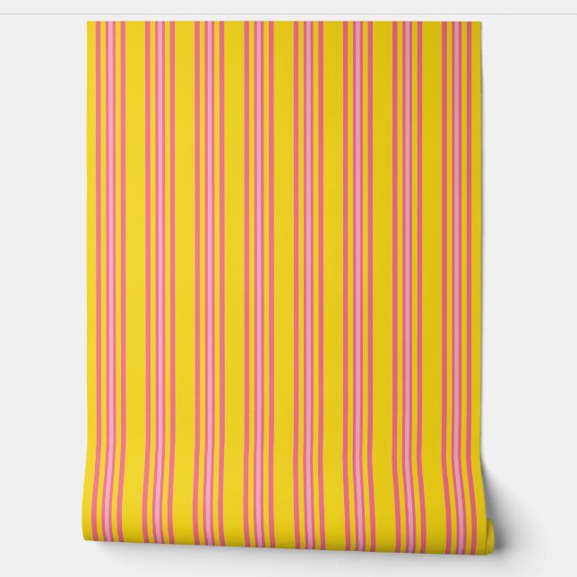 Stripes Pink on Yellow Tapete (Abrollen)