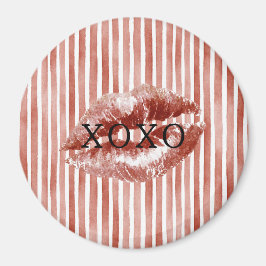 Stripes Red Lips Kiss XOXO  Magnet