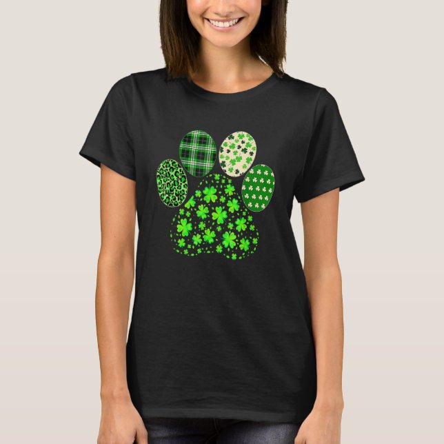 Stripes Shamrock Leopard Plaid Paw St Patricks Day T-Shirt (Vorderseite)