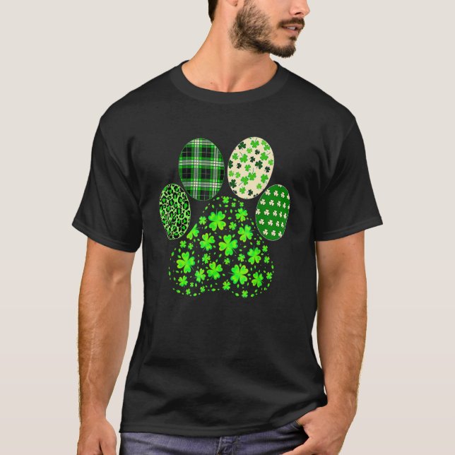 Stripes Shamrock Leopard Plaid Paw St Patricks Day T-Shirt (Vorderseite)