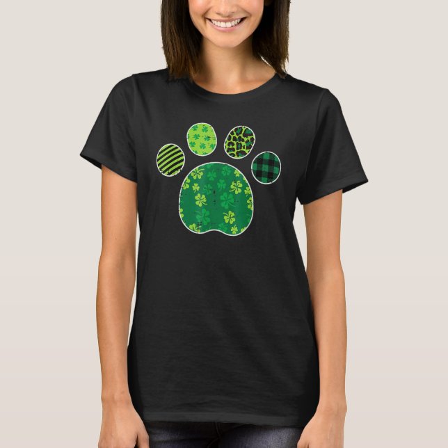 Stripes Shamrock Leopard Plaid Paw St Patricks Day T-Shirt (Vorderseite)