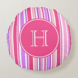 Stripey Beads Pink lila Monogramm Wurfkissen Rundes Kissen