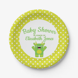 Stripey Green Little Monster Babydusche Pappteller