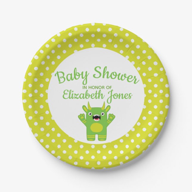 Stripey Green Little Monster Babydusche Pappteller (Vorderseite)