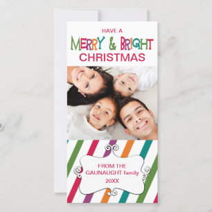 Stripey Merry & Bright Holiday Foto Card Feiertagskarte
