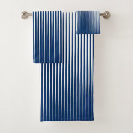 Striping Navy Blue & White Modernes Abstraktes Mus Badhandtuch Set