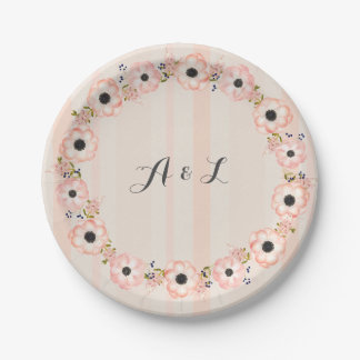 Strippte Blume Anpassbare Monogramm-Teller Pappteller