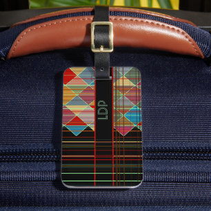 Stripte Dreiecksformen mit Initialen auf schwarz Gepäckanhänger