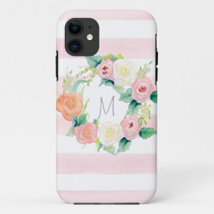 Stripte einfache moderne Aquarellblumen-Rose iPhone 11 Hülle