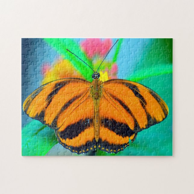 Stripte Passion Blume Schmetterling. Puzzle (Horizontal)