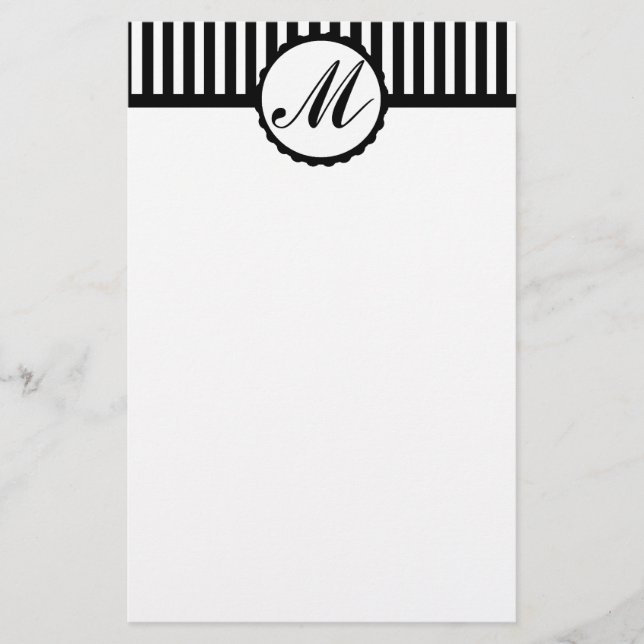 Stripte Schwarz-weiße Monogrammstationierung Briefpapier (Vorderseite)