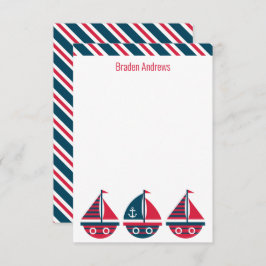 Stripte Segelboote Personalisierte Mitteilungskart Dankeskarte