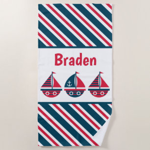 Stripte Segelboote Personalisiertes Badetuch