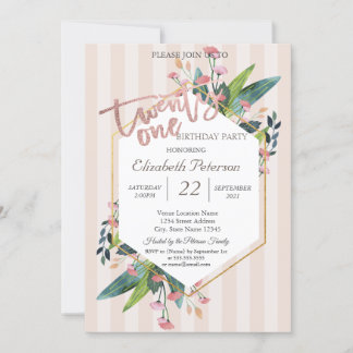 Stripter Blumenrahmen 21. Geburtstag Party Einladung