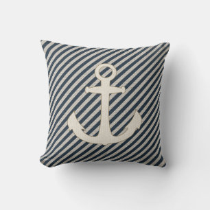 Stripter Burlap Look Nautical Ship Ankerpillow Kissen