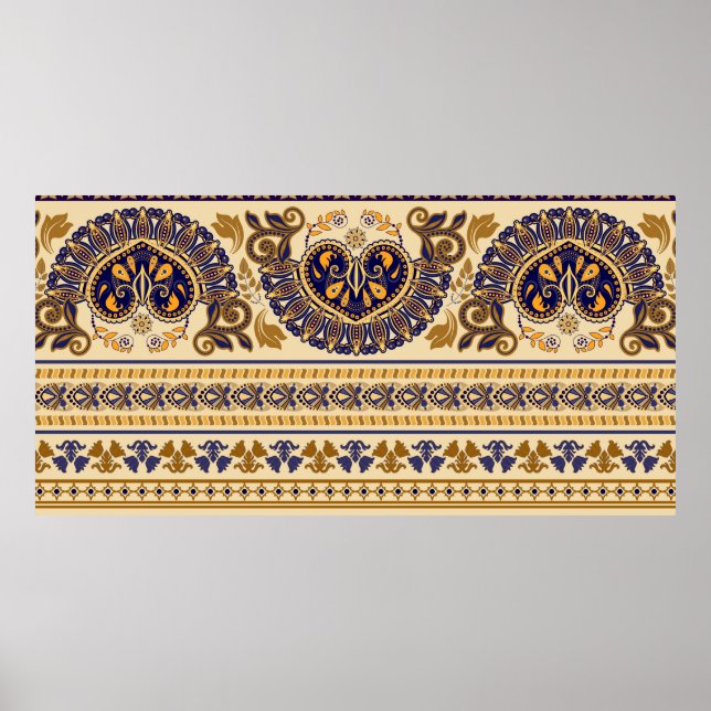 Striptes ägyptisches nahtloses Muster. Blütenfarbe Poster (Vorne)