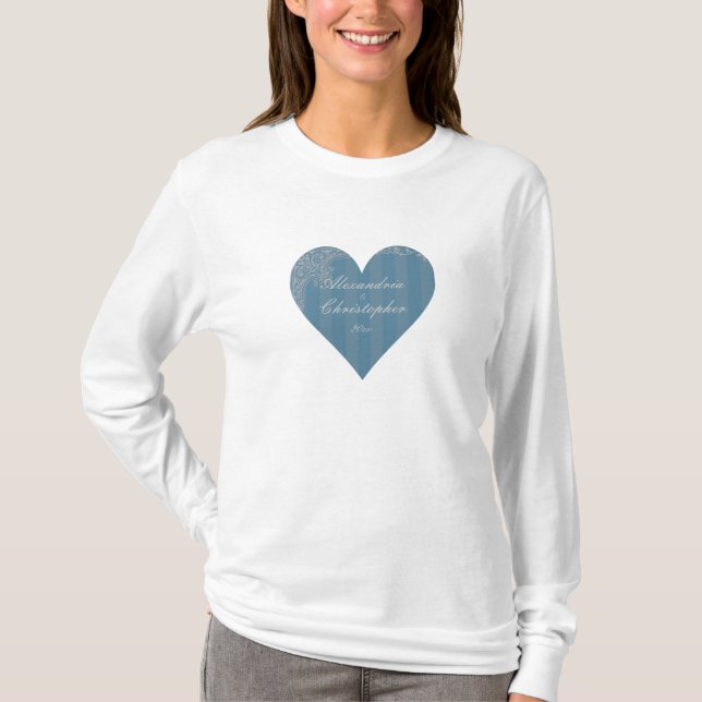 "Striptes antikes Herz" - Personalisiert mit Datum T-Shirt (Vorderseite)