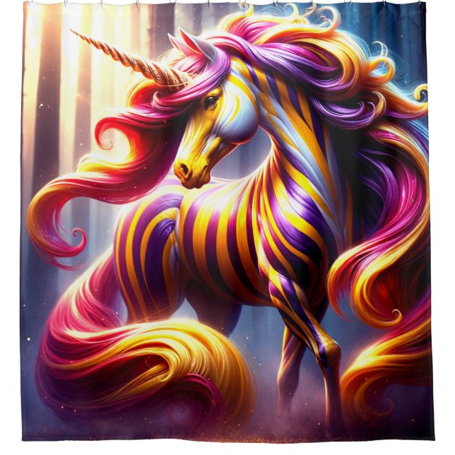 Striptes Einhorn Duschvorhang (Vorderseite)