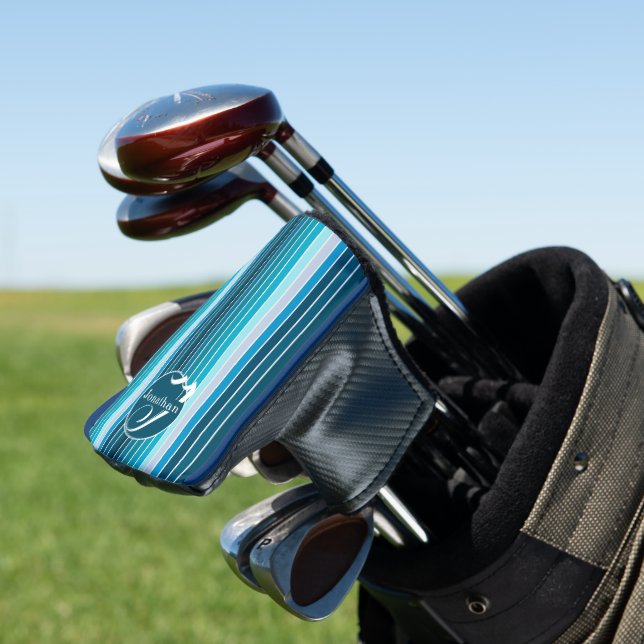Striptes Golfing Accessoire Personalisiert Blue Golf Headcover (In Situ)