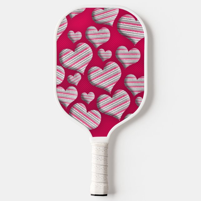 Striptes Herz Hot Pink Fun Muster Wildes Design Pickleball Schläger (Rückseite)