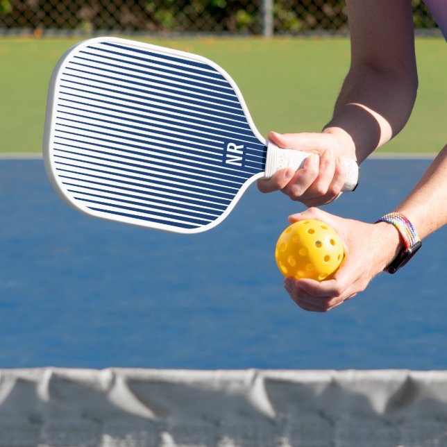 Striptes Navy Blue & White Moderne Abstrakte Custo Pickleball Schläger (InSitu)