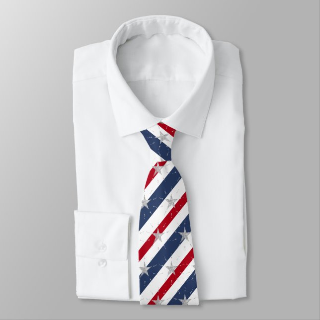 Striptes Red White & Blue 2 Star Spangled Neck Tie Krawatte (Gebunden)