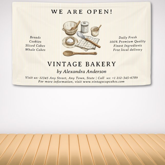 Striptes Vintages Kochgeschirr Banner (Striped Vintage Cooking Utensils Bakery Banner)