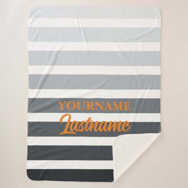 Striptes Weiß Grau und Orange Personalisiert Sherpadecke (Vorderseite)