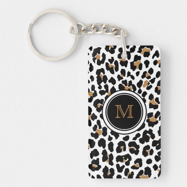 Striylischer Monogram Leopard Print Acryl Schlüsse Schlüsselanhänger (Vorderseite)