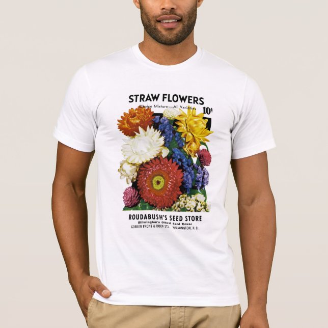 Stroh-Blumen-Samen-Paket-Aufkleber T-Shirt (Vorderseite)