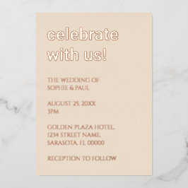 Strohbeige Hochzeitsfeier Rose Gold Foil Einladung