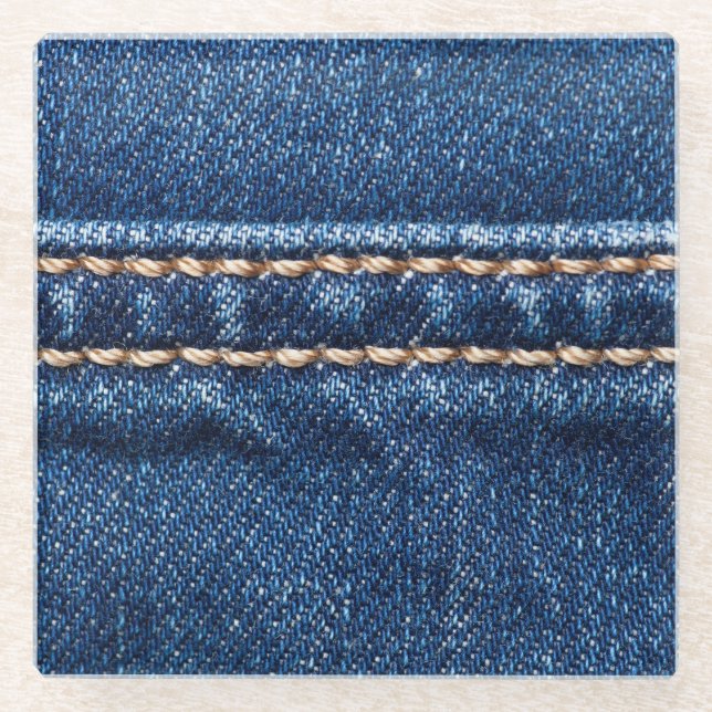 Strohdenim: Nähte Jeans Textur. Glasuntersetzer (Vorderseite)