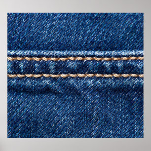 Strohdenim: Nähte Jeans Textur. Poster