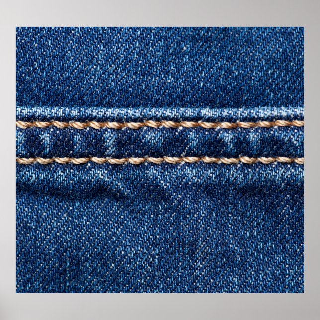 Strohdenim: Nähte Jeans Textur. Poster (Vorne)