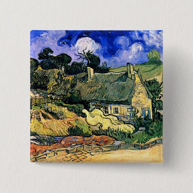 Strohgedeckte Hütten in Cordeville Van Gogh Button (Vorderseite)