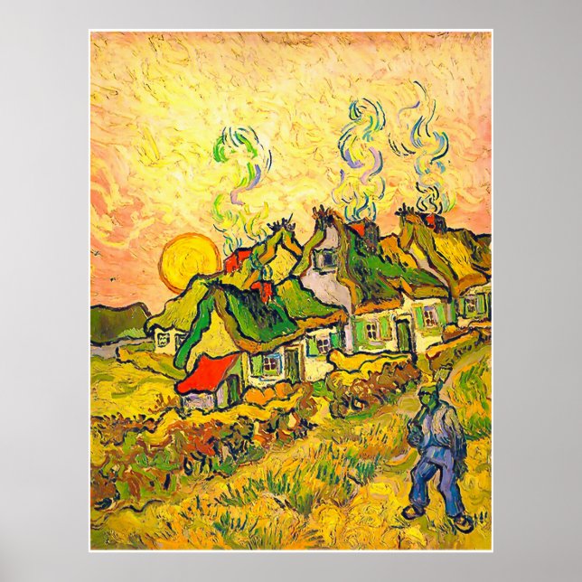 Strohhalme Hütten im Sonnenschein (van Gogh) Poster (Vorne)